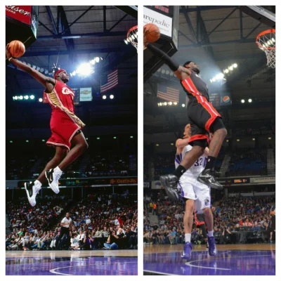 tronido - Pierwszy mecz w NBA LeBrona (po lewej) i zdjęcie z meczu 10 lat później. 
...
