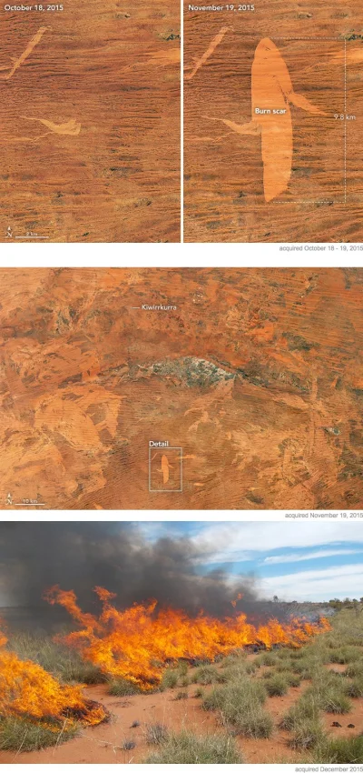 lunarmountains - Efekt pożaru roślinności na putyni Gibsona w Australii, widziany z s...
