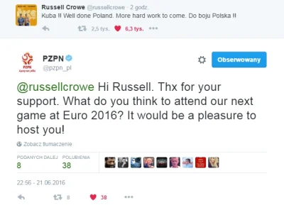 philger - PZPN zaprosił Russella Crowe'a na twitterze na mecz ze Szwajcarią (⌐ ͡■ ͜ʖ ...