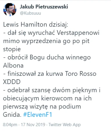 TiagoPorco - Dzisiejszy wyścig Hamiltona w skrócie
#f1