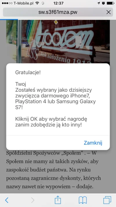 w.....a - @natematpl: spam taki u was czasem się pojawia. Pop-up z dupy i otwiera się...