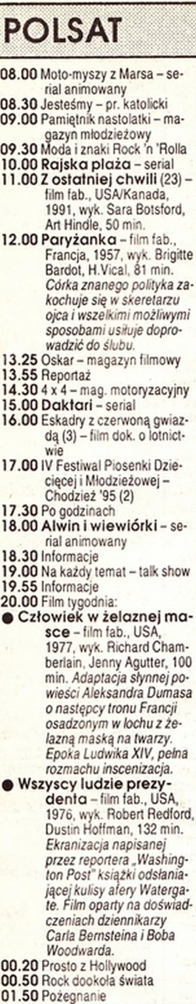 myszczur - #polsat Program TV z końca lipca 1995 (prawdopodobnie sobota) #gimbyniezna...