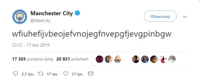 Hydrochoreus - Tymczasem na Twitterze Manchester City xD
https://twitter.com/ManCity...