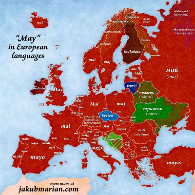 A.....1 - Słowo "maj" w różnych językach europejskich.

#mapy #mapporn #ciekawostki...