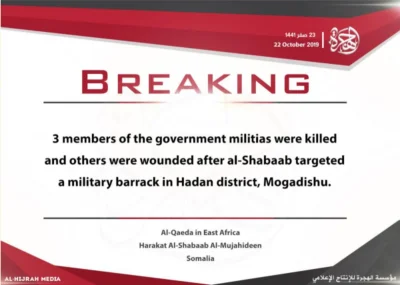 K.....e - Harakat Al Shabab uderzylo na barak wojskowy w okolicach Mogadiszu.

3 zo...