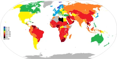 Ben130222 - Mapa pokazująca zabitych na 100 tyś ludzi w danych krajach.
#samochody #...