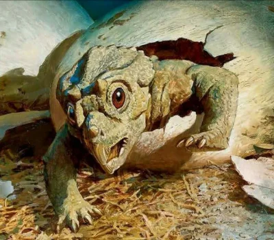 Tiszka - Mały triceratops podczas wylęgu, art - James Gurney

#paleontologia #paleo...