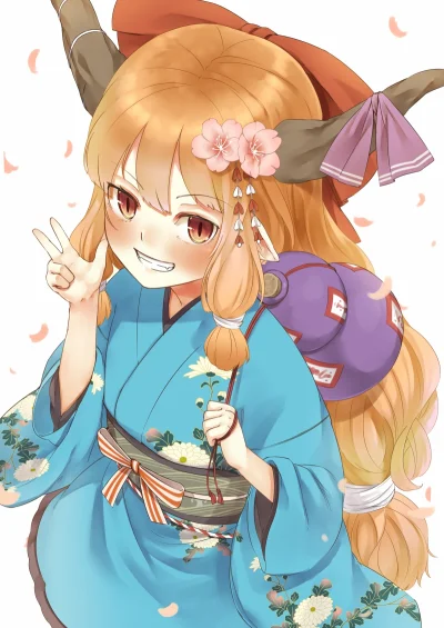 Morimasa - #randomanimeshit #touhou #suikaibuki #blushedface #kimono #sylwesterzrando...