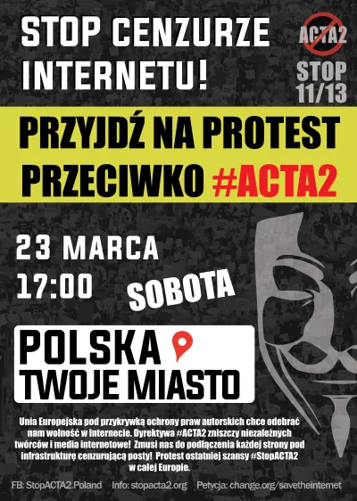 moby22 - #StopACTA2 informuje

Już za 11 dni, czyli 26 marca w Strasburgu odbędzie ...
