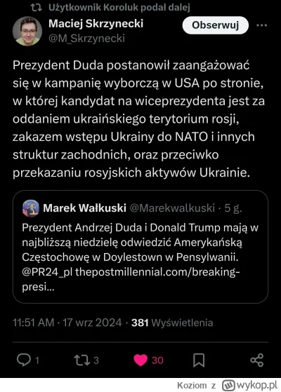 Koziom - Trwa powódź, a Pan prezydent jak nie na dożynkach to Trumpowi pomaga xD
#pow...