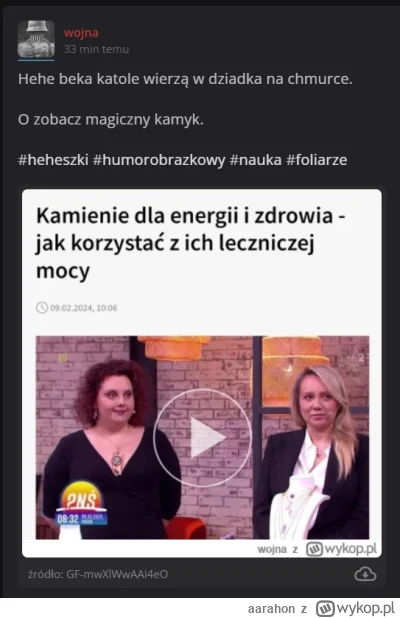 aarahon - @wojna: a innych wyśmiewasz za wiarę w lecznice kamienie xD