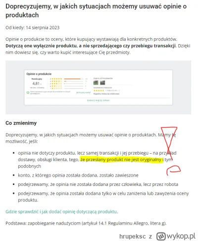 hrupeksc - Allegro i usuwanie opini o produkcje ktory jest nie oryginalny... Zaznacza...