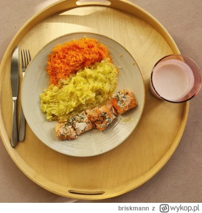 briskmann - Czwartkowy obiad
Pieczony losos, ziemniaki, marchew, jogurt z truskawek.
...
