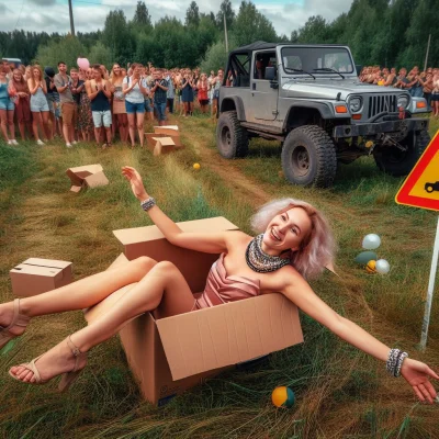 Miszkurka2000 - Wesoła kobieta unosi się w wygiętej pozycji na kartonowymi pudłami na...
