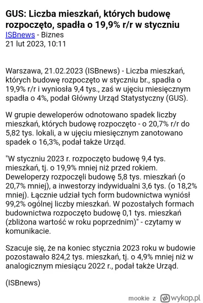 mookie - Podaż w styczniu w Warszawie w dół o 20% r/r
Popyt w dół o ~60%

Dane GUS

P...
