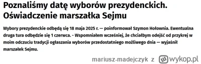 mariusz-madejczyk - 18 maja pierwsza tura, 1 czerwca druga tura. 

Czyli 1 czerwca tr...