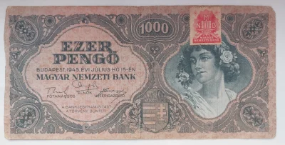 Barakun91 - #numizmatyka #hobby #pieniadze #banknoty
1000 Pengő z Węgier (1945)