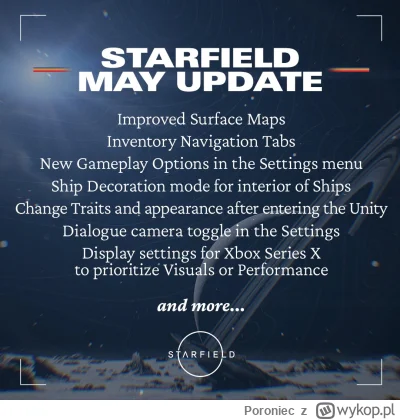 Poroniec - Majowa aktualizacja #Starfield jest już dostępna, wprowadza m.in. na #xbox...