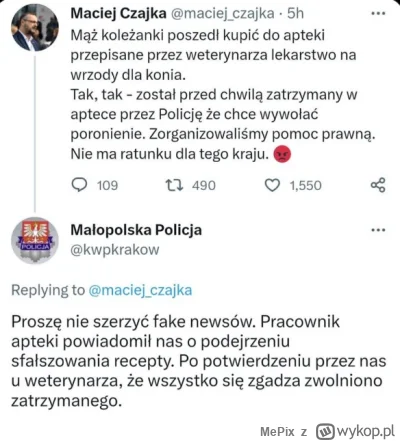 MePix - Zatrzymali go z powodu podejrzenia o fałszowanie recepty.