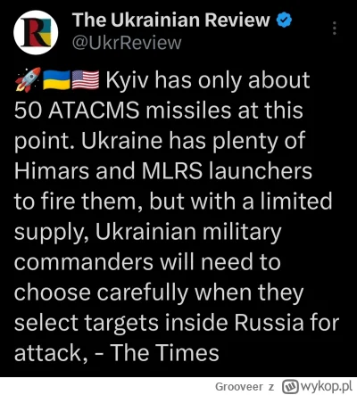 Grooveer - Ukraina ma tylko ok. 50 pocisków ATACMS

#wojna #ukraina #rosja #usa #poli...