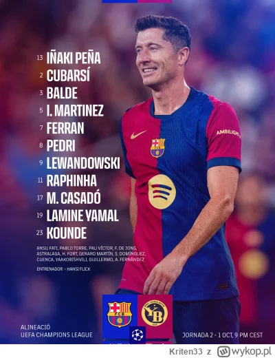 Kriten33 - Skład FC Barcelony na mecz z BSC Young Boys. 
#mecz #fcbarcelona