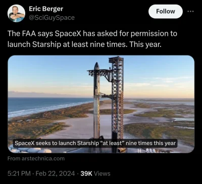 Manah - SpaceX chce odbyć co najmniej 9 lotów próbnych Starshipa do końca roku.
#spac...