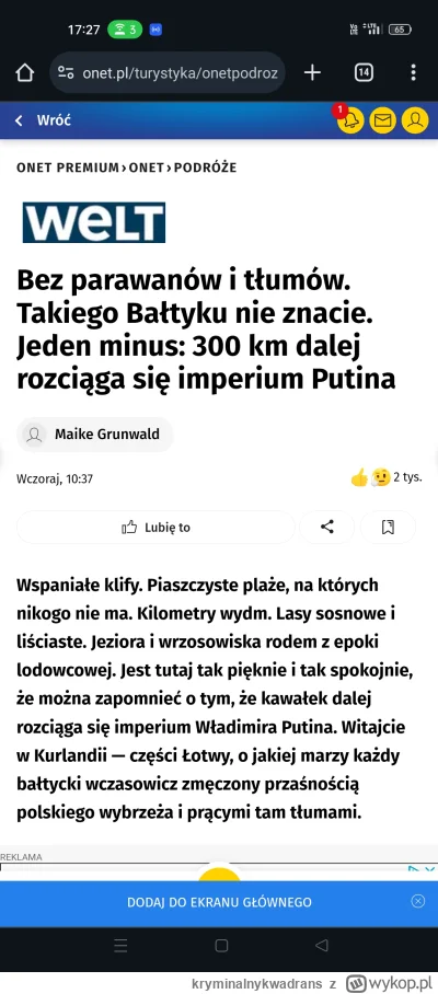 kryminalnykwadrans - Polskojęzyczny portal Onet.pl publikuje artykuł partnerskiego We...