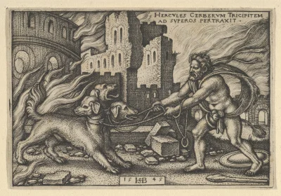 Loskamilos1 - "Herakles łapiący Cerbera", dzieło Sebalda Behama, jedno z całej serii ...