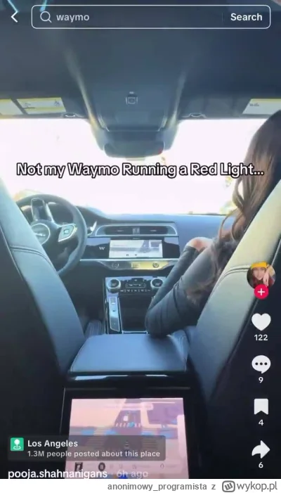anonimowy_programista - Waymo ignoruje czerwone światło i przejeżdża przez skrzyżowan...