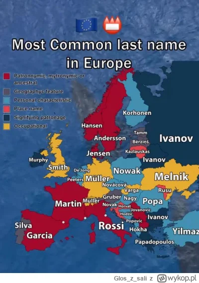 Gloszsali - Najpopularniejsze nazwiska w poszczególnych krajach Europy

#mapporn #cie...
