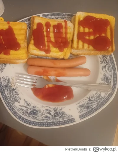 PietrekBoski - Kolacja dla jego. Tosty i parówki z keczupem i herbata z cytryną. Jak ...