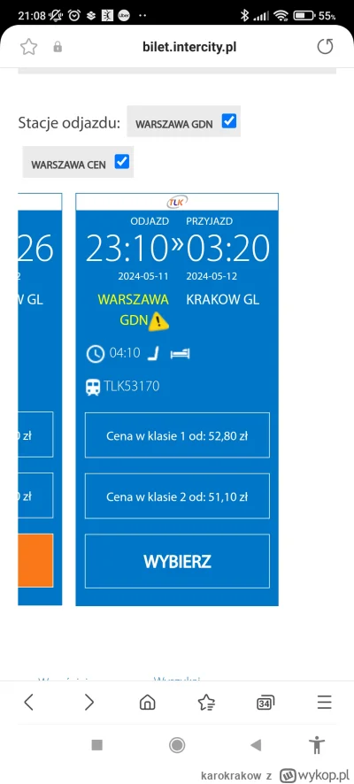 karokrakow - Masz pociąg TLK jeszcze o 23:10 z Warszawy Gdańskiej, a jak nie to możes...