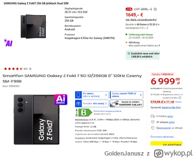 GoldenJanusz - bez sensu :(
samsung galaxy z fold 7 w niemczech kosztuje w przeliczen...