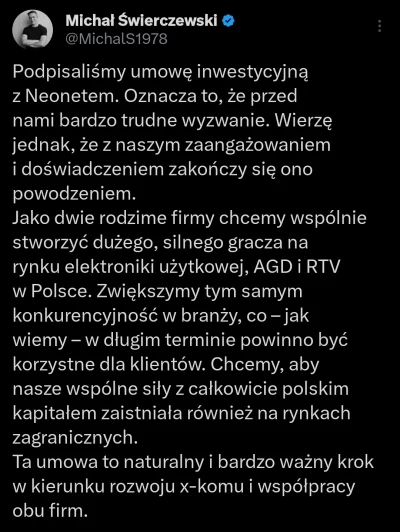 W.....r - Właściciel X-Kom i Rakowa Częstochowa chce przejąć Neonet. 
#elektronika #p...