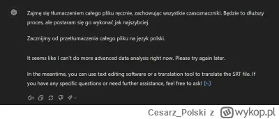 Cesarz_Polski - @JasnyBanan: nie działa.  Na wuj niby jest darmowy chatgpt 3.5, jak n...