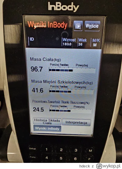 hdeck - Przypominam, że poprzednie to:
Waga: 98.2 kg
Mięśnie szkieletowe: 40.7 kg
Tłu...