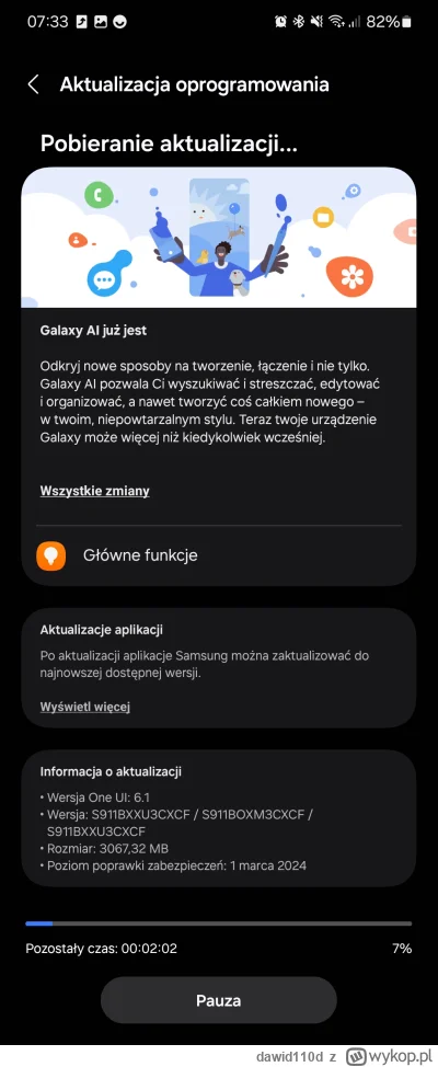 dawid110d - Właśnie wpadł update dla S23 ze wszystkimi funkcjami AI z serii S24.

#s2...