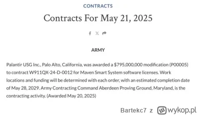 Bartekc7 - Taki tam kontrakcik rządowy na 795 baniek.
#gielda #PLTR