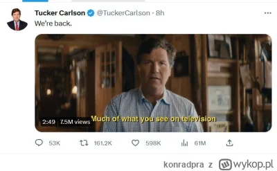 konradpra - Tucker Carlson na Twitterze - 60 mln odsłon w 8 godzin.

#usa #4konserwy ...