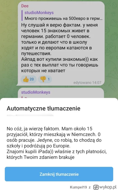 Kumpel19 - Jedna z dyskusji na telegramie ukraińców zamieszkujących w Polsce po przec...