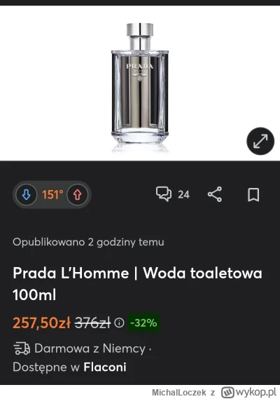 MichalLoczek - Hej, wrzucam, żeby kogoś nie ominęła promocja na Prade L'homme w cenie...