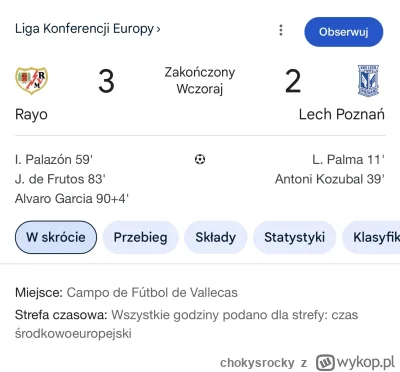 chokysrocky - Taka ciekawostka - Lech Poznań wyszedł na prowadzenie w meczu z Rayo ju...