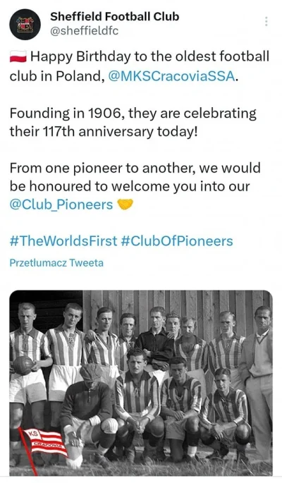 fullversion - Sheffield FC, najstarszy klub piłkarski na świecie zaprosił dziś Cracov...