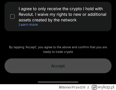 MilionerPrzed30 - #revolut #kryptowaluty 
Co myślicie o zrzeczeniu się praw do forków...