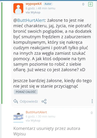 kawalerka15k - >ktoś: "Jeny ale ty nudny i żałosny jesteś xD"
OP: "żałosne to jest ni...