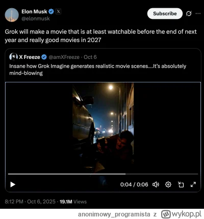 anonimowy_programista - Elon twierdzi, że już za rok będziemy mieli pierwsze "oglądal...