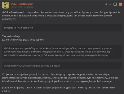 OskarDeveloperski - Typ twierdzi że pedofile i gwalt na dzieciach to tylko korelacja,...