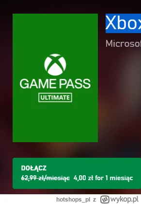 hotshops_pl - Xbox Game Pass Ultimate — Ultimate — 1 miesiąc
https://hotshops.pl/okaz...