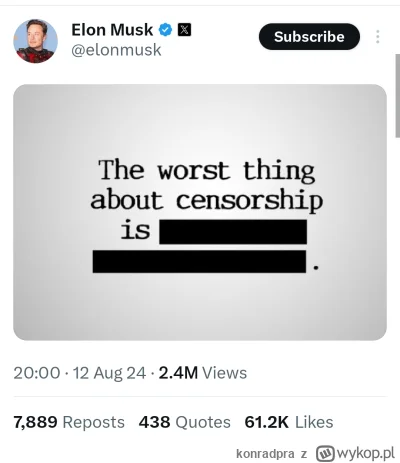 konradpra - https://x.com/elonmusk/status/1823072006096691451?t=PWvbVfX_tT1Fn5JVU-8h1...