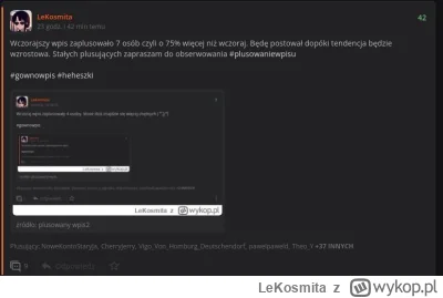 LeKosmita - Wczorajszy wpis zaplusowało aż 42 wykopków co oznacza wzrost o 600%. Wow ...